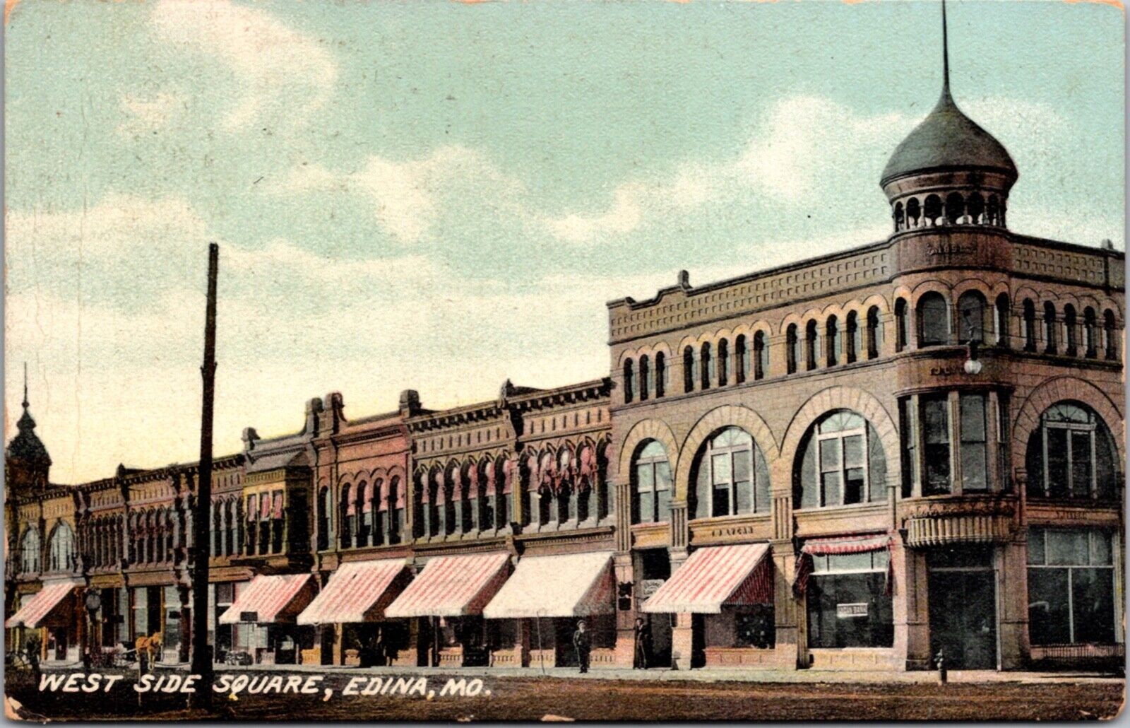 Postcard West Side Square in Edina, Missouri