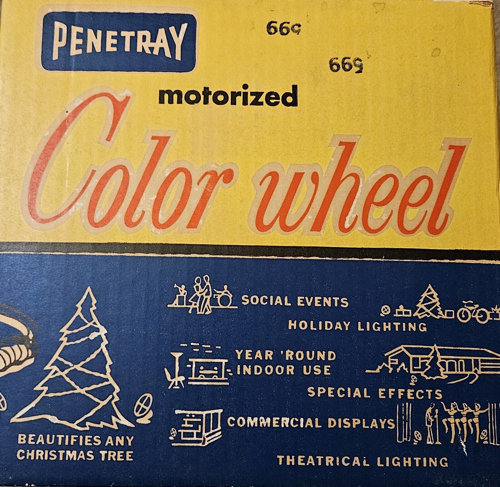 Vintage Mid Century PENETRAY MOTORIZED COLOR WHEEL 12” Deluxe Model Works Tested