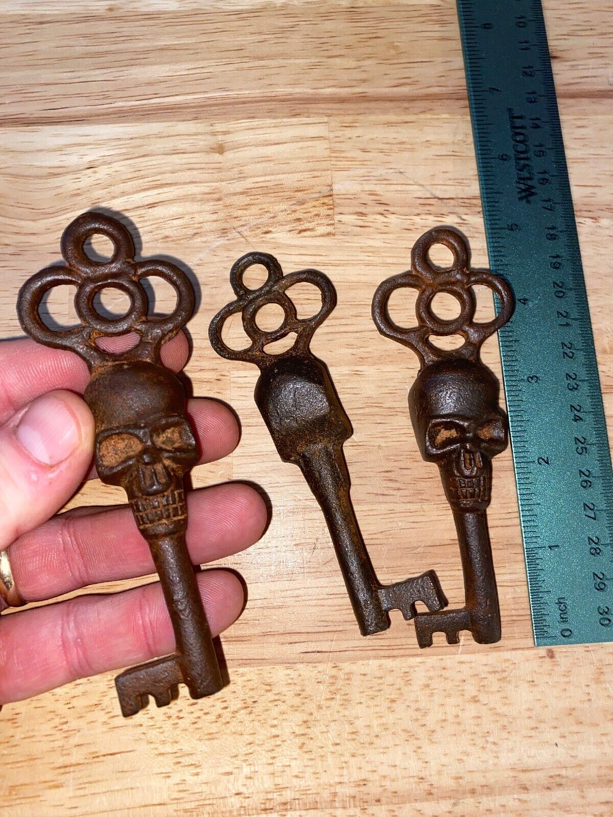 Skull Keys Lot Set x3 Skeleton Metal 1/4LBS+EACH Patina Gorgeous Rust Collector