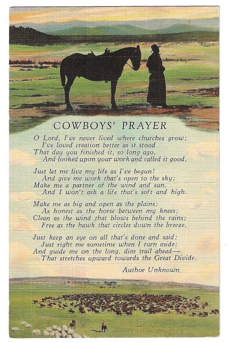 Cowboy\'s Prayer Poem c1930\'s Horses, Cattle, Author Unknown