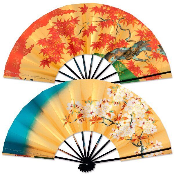 Kyoto Itotsune Gold Sensu Japanese Folding Fan Reversible Sakura  Autumn Leaves