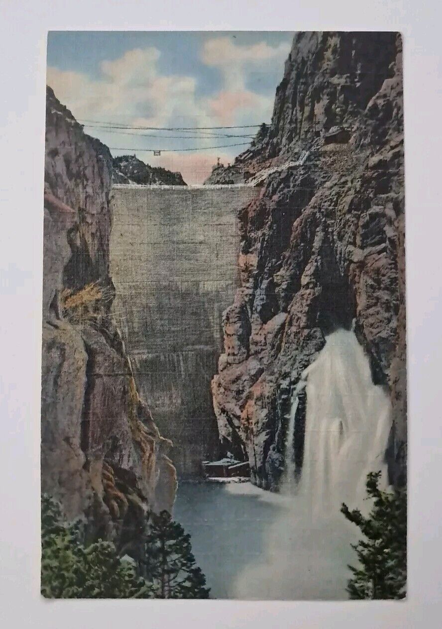 VTG Linen Postcard: Shoshone Dam, Shoshone Canyon, Cody Way To YELLOWSTONE