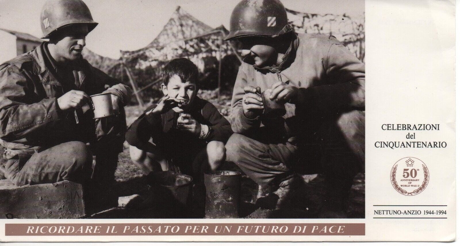 Postcard Nettuno anzio Italy 50th Anniversary WWII Soldiers with Boy Oversize