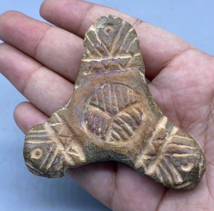 Extremely Amazing Rare Unique Old Bactrian Stone Amulet With 3 Heads