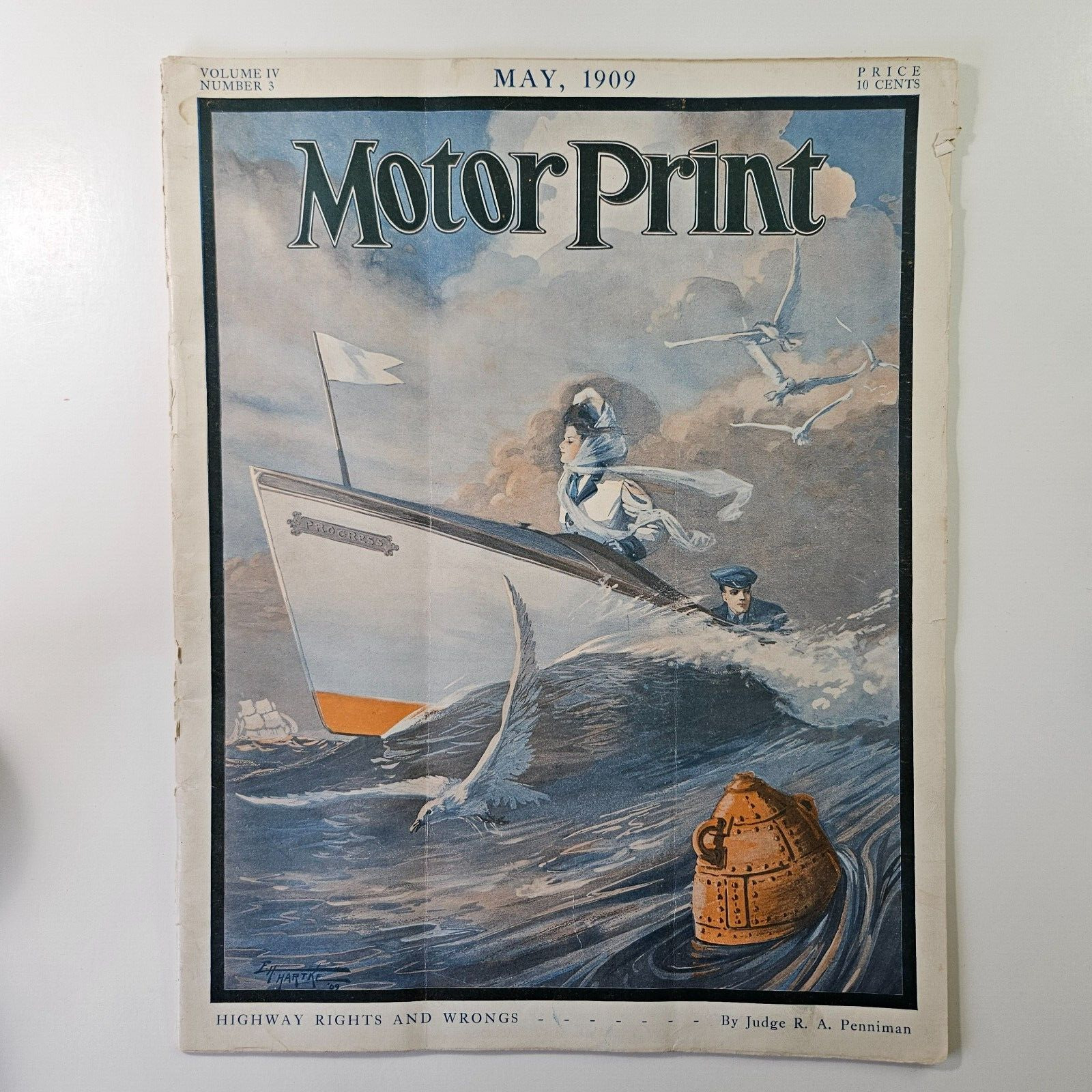 Rare May 1909 Motor Print Magazine Land Sea Air Motorcycle