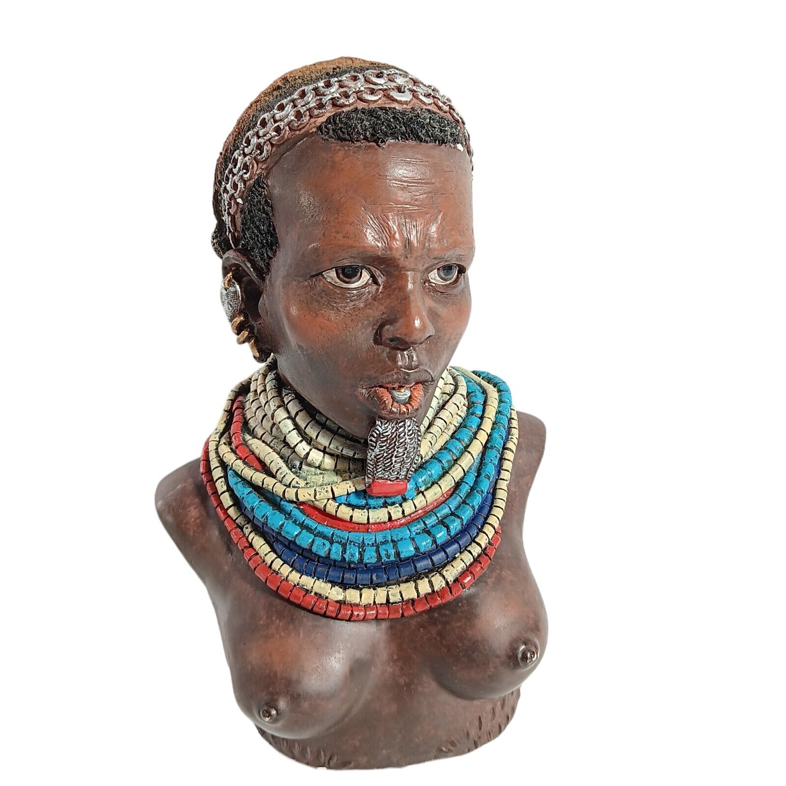 Vintage Tribes Of The World African Tribal Karo Woman Sculpted Stone Bust #5584