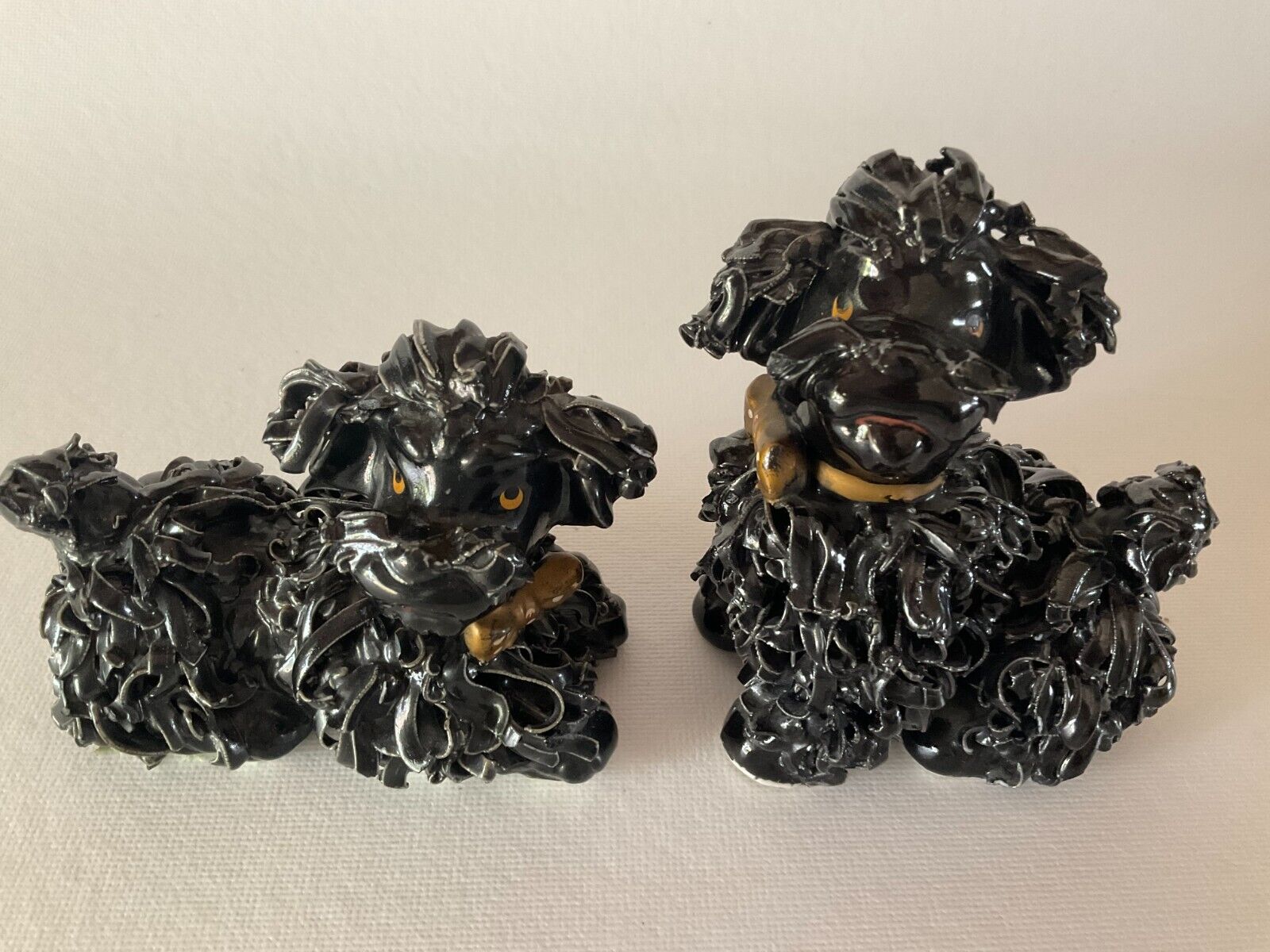 Pair  Black Spaghetti Linguini POODLE Dogs Italy Porcelain Hand Made Vintage