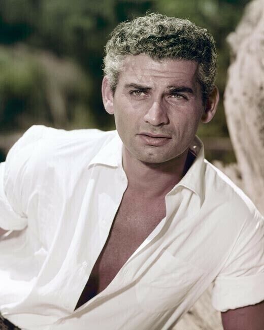 Jeff Chandler beefcake pose in open white shirt 24x36 inch Poster