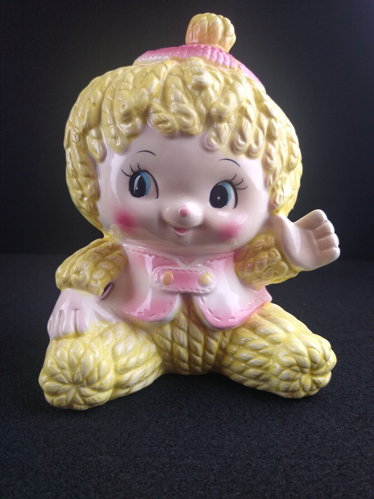 Baby Face Ceramic Planter Vintage Lamb Yarn Doll Rubens Japan Nursery #3254 