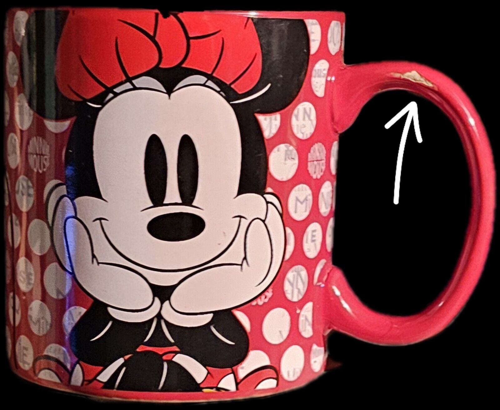 Disney Parks Minnie Mouse Ceramic Coffee Mug Cup Black Red Mini Polka Dots 14 Oz