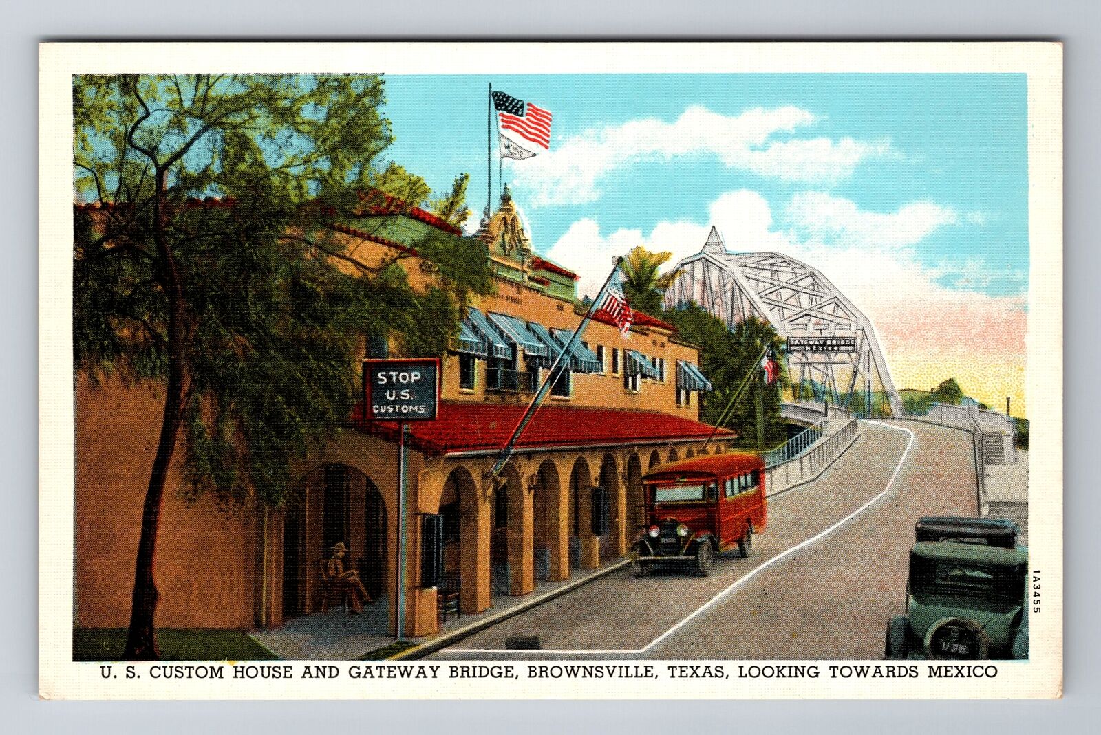 Brownsville TX-Texas, US Custom House And Gateway Bridge, Vintage Postcard