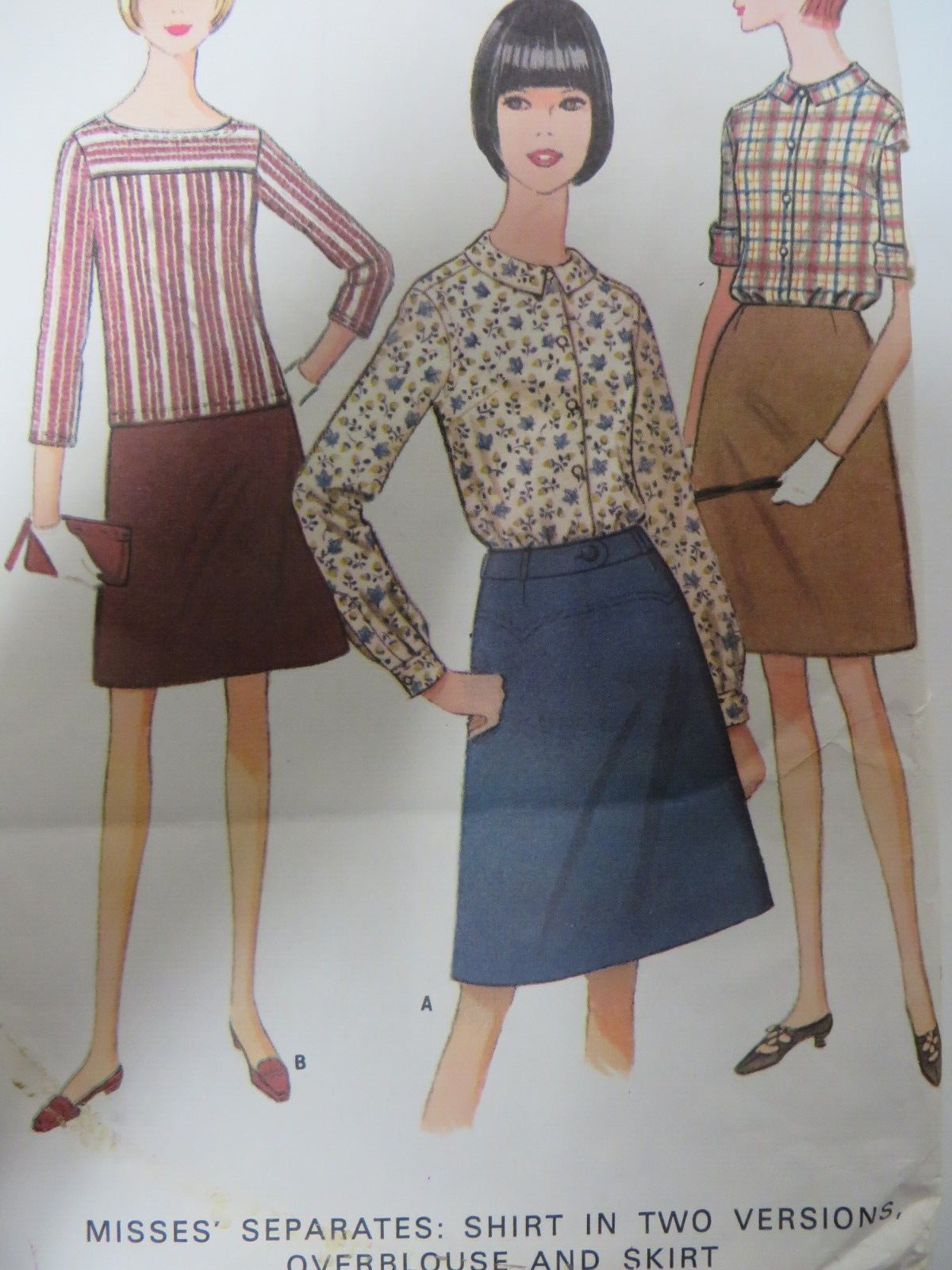 Vtg 60's McCall's 8442 FRONT-BUTTONED YOKED SHIRT & SKIRT Sewing Pattern Women