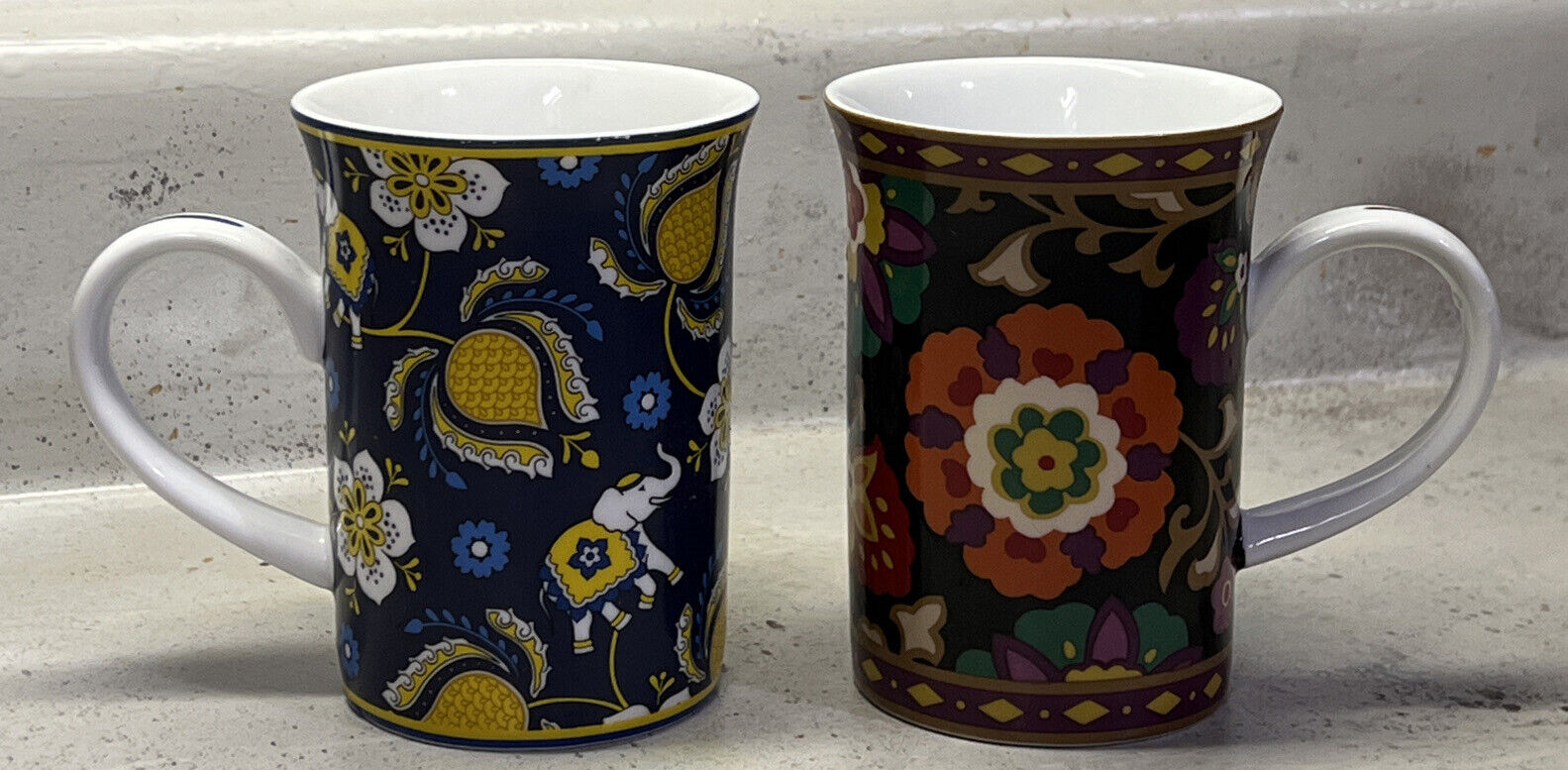2 Vera Bradley Elephants & Floral 8 Ounce Coffee Cups Mugs