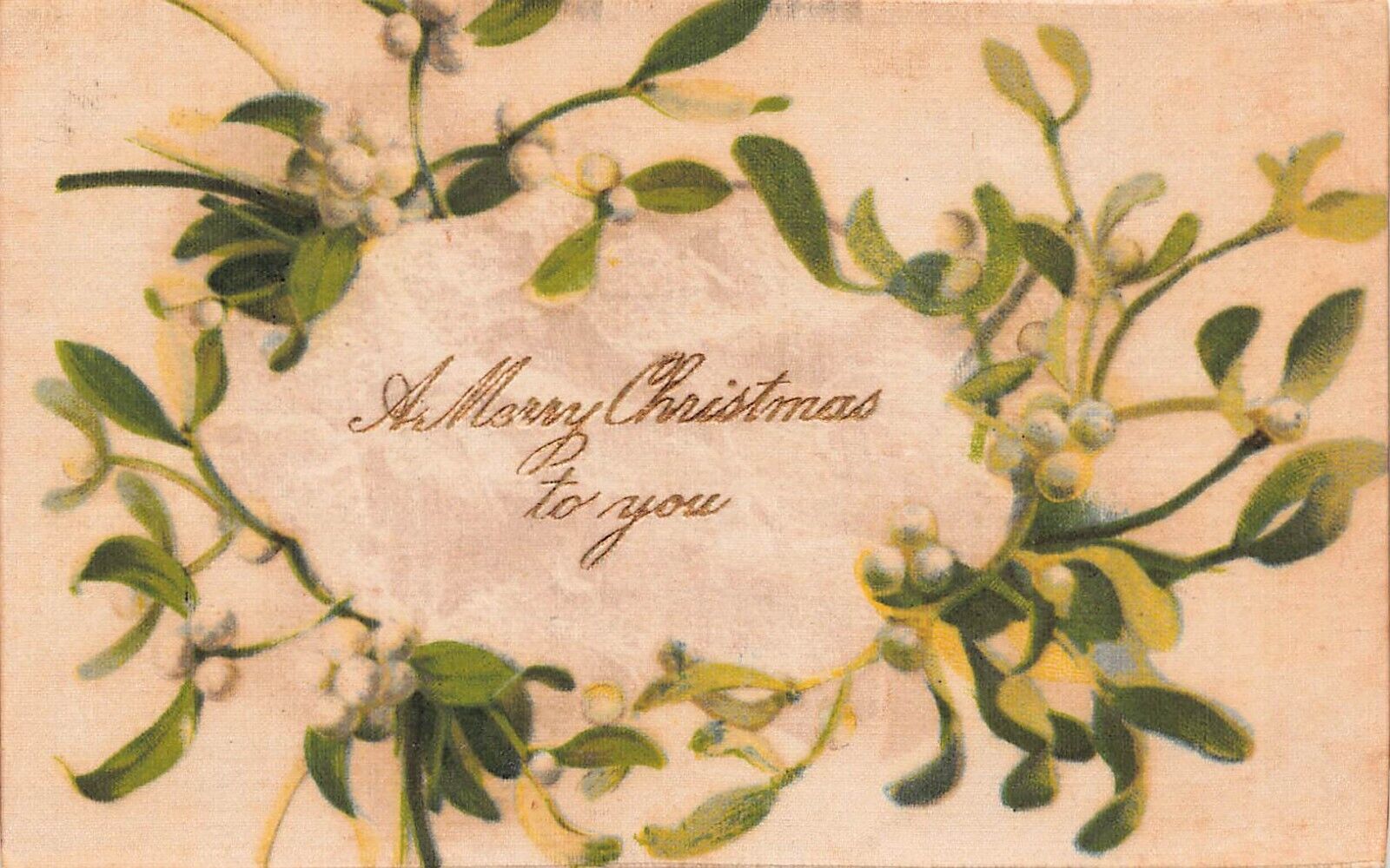 Antique Christmas Card Silk Winsch Mistletoe Long Branch NJ Vtg Postcard B42