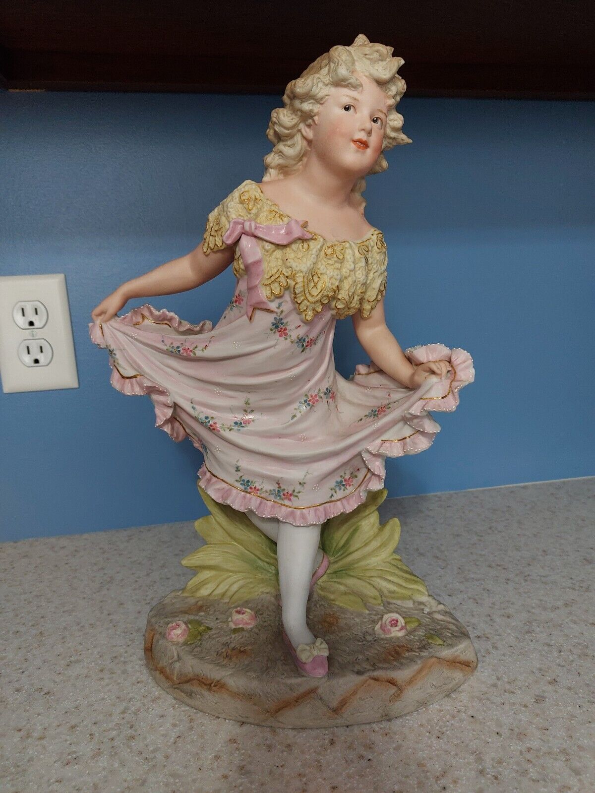 Vintage German Carl Schneider Bisque Porcelain Figurine Girl in Dress Victorian