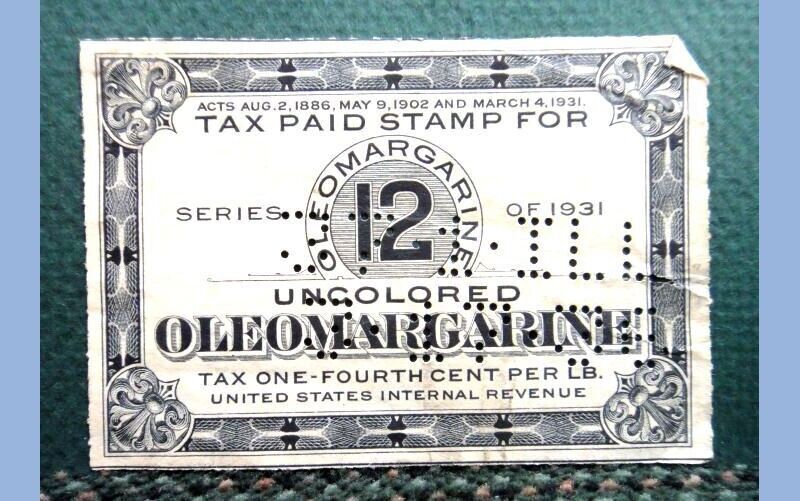 1931 antique TAX PAID STAMP for UNCOLORED OLEOMARGARINE 1/4cent LB