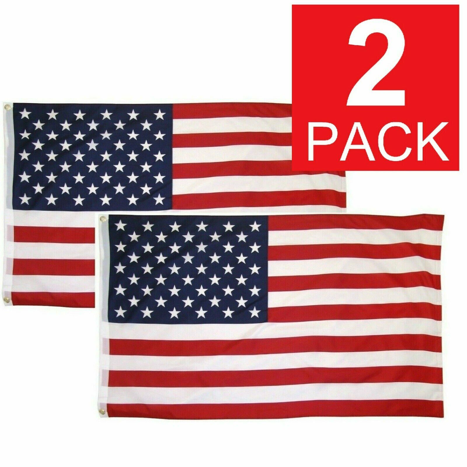 3x5 Ft American Flag w/ Grommets ~2 Pack~ USA United States of America ~US Flags