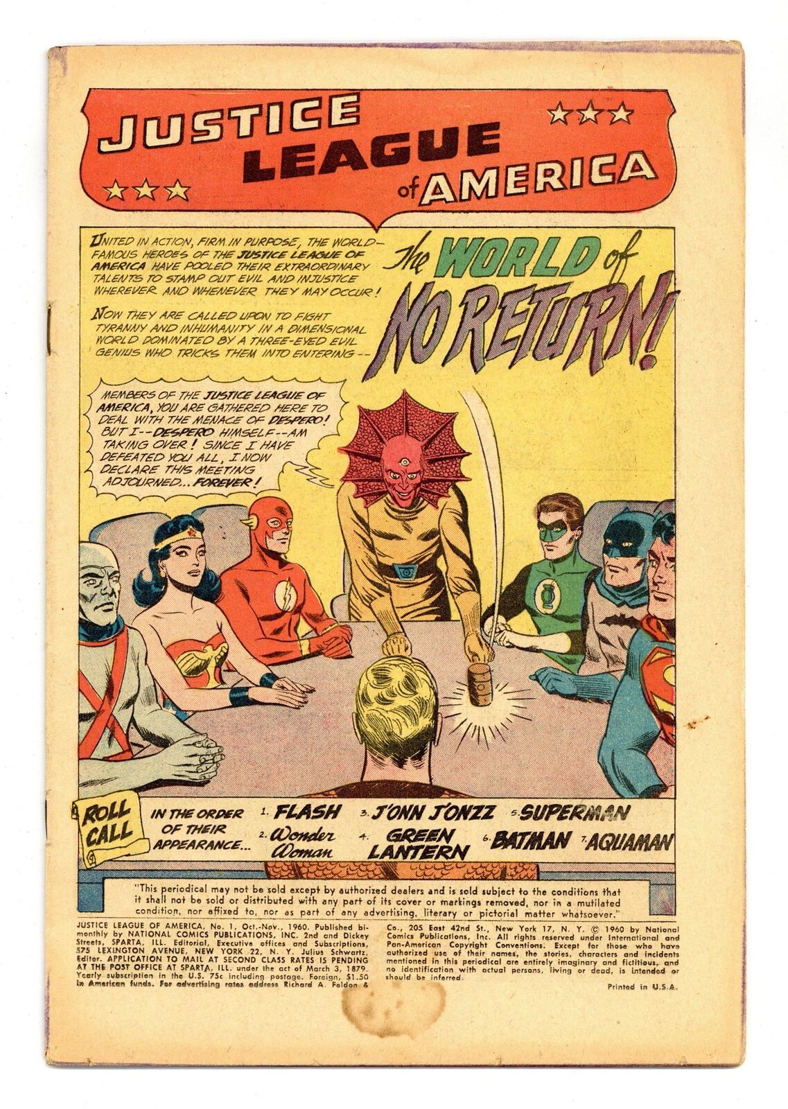 Justice League of America #1 Coverless 0.3 1960 1st app. and origin Despero