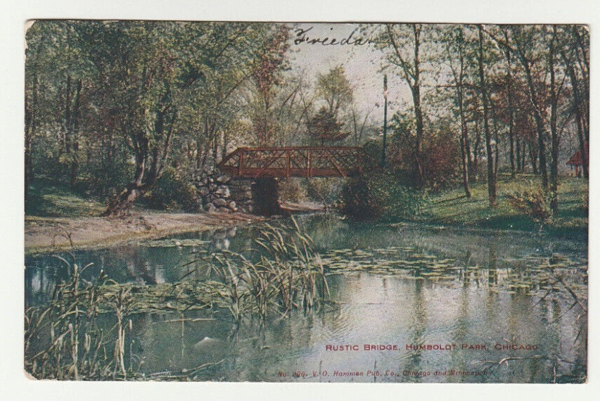 1908 Postcard Chicago IL Illinois Rustic Bridge Water Scene Vintage Posted Aug 8