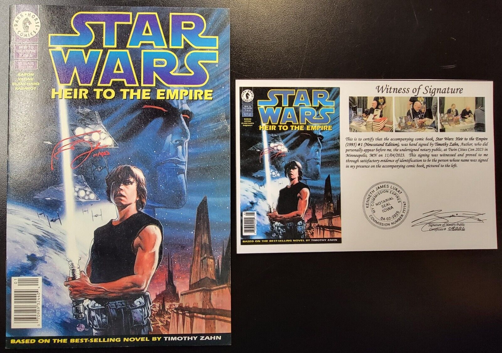 Star Wars Heir to the Empire (1995) #1 Newsstand SIGNED Timothy Zahn Notarized
