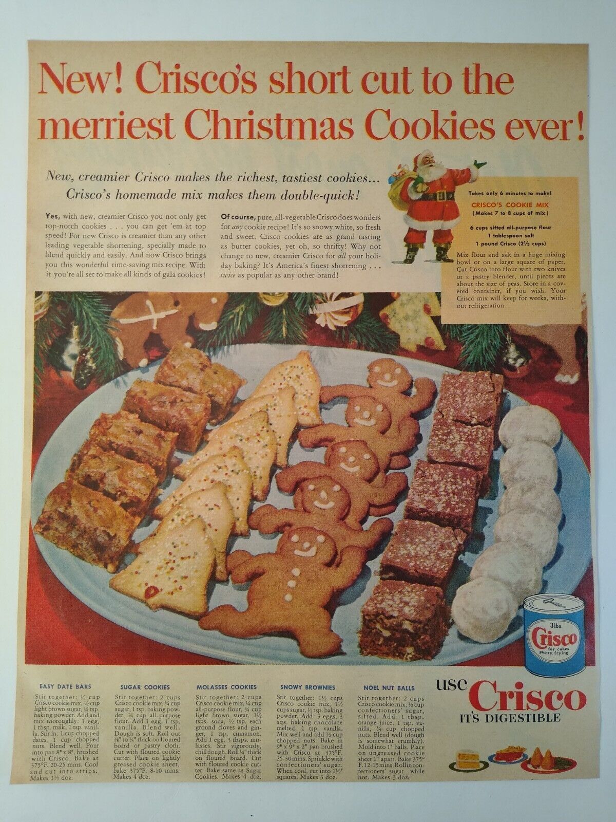 1952 Crisco Shortening Christmas Cookies / Pineapple Vintage Print Ad