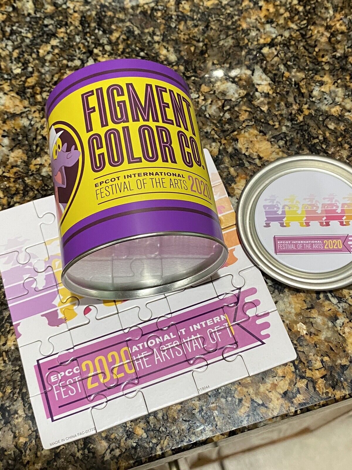 Disney-Epcot-Figment Color Co. metal can with puzzle- HTF-2020 Festival Of Arts