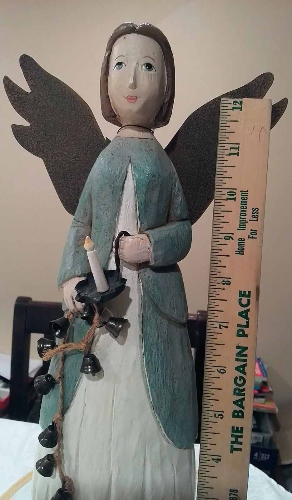 Tall Country House Collection Rustic Primitive Angel Figurine With Bells ~ 13\