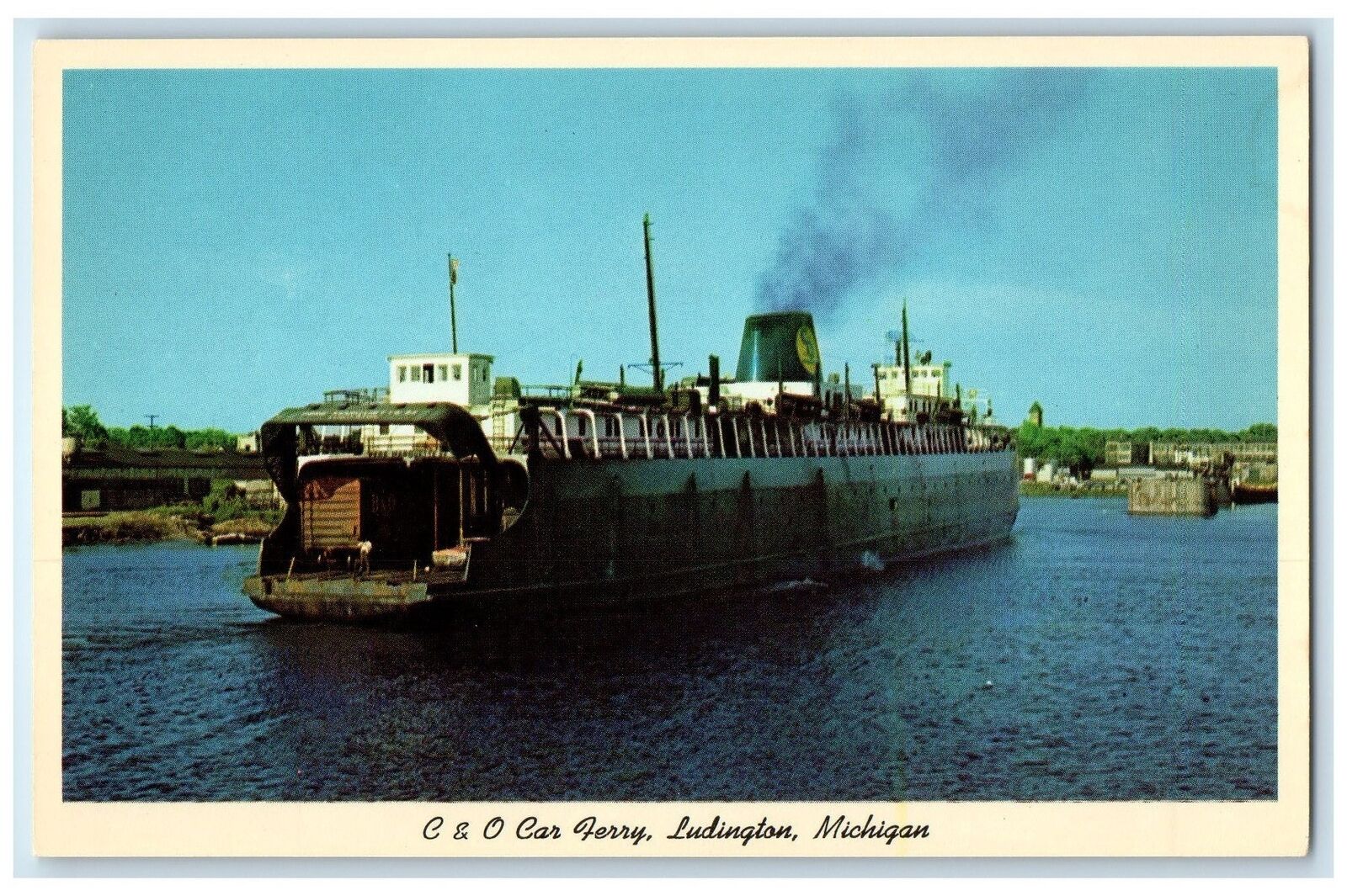 c1960\'s C. & O. Car Ferry Arriving Scene Ludington Michigan MI Unposted Postcard