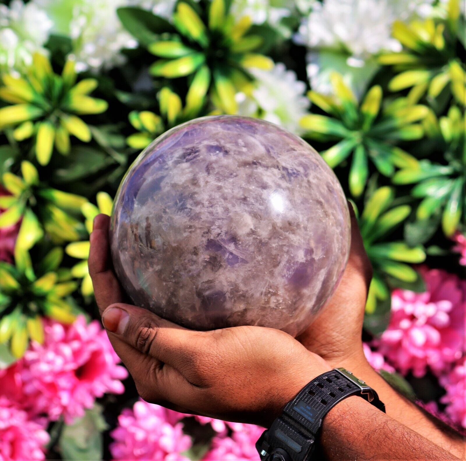 14CM Natural Gray Blue Chalcedony Rock Meditation Spirit Aura Power Stone Sphere