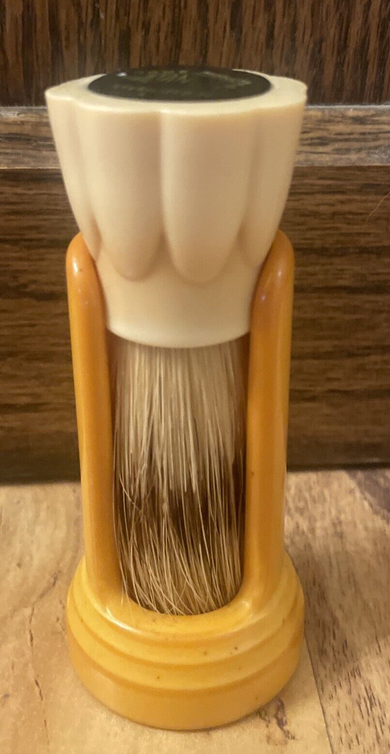 Vintage Stan Home Set in Rubber Butterscotch Bakelite Shaving Brush w/ Stand