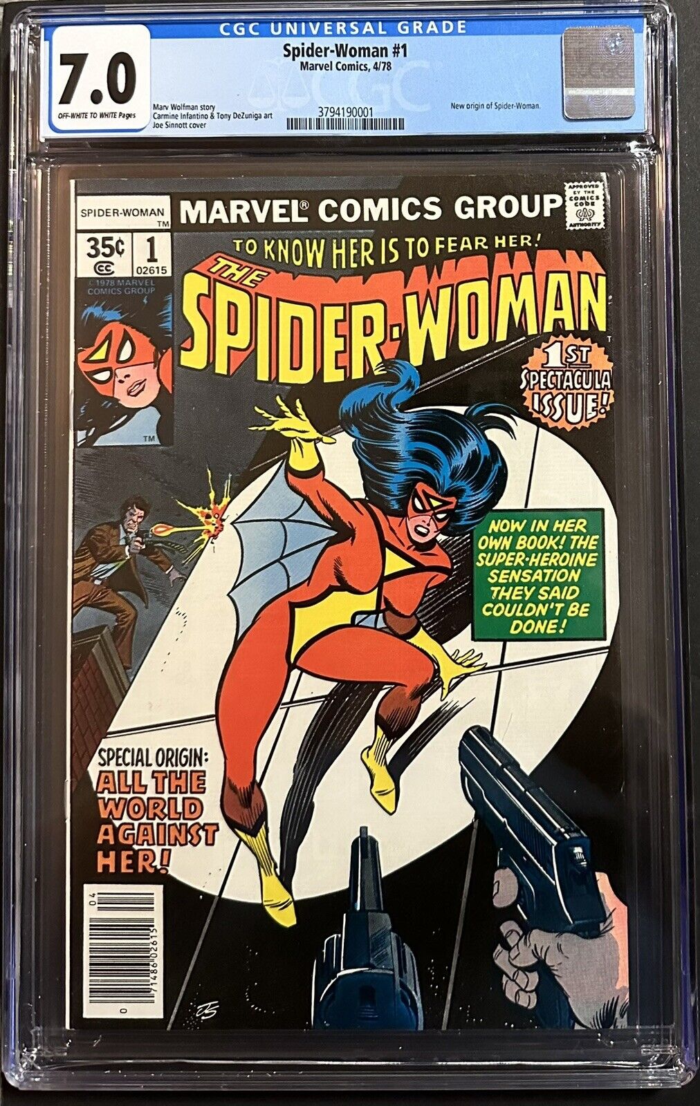 SPIDER-WOMAN #1 CGC 7.0 MARVEL COMICS 1978 Jessica Drew ORIGIN New Mask Man