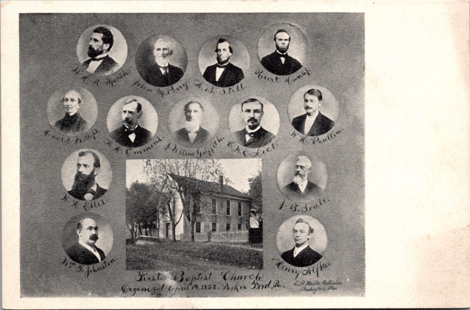 Postcard First Baptist Church Men in Parker Ford, Pennsylvania