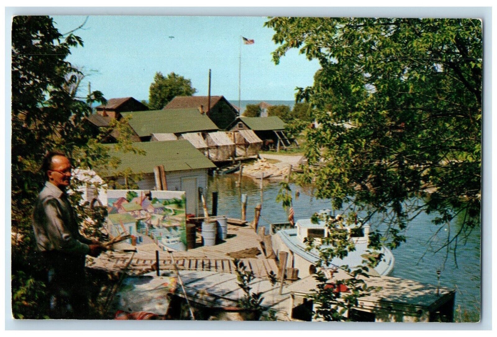 c1950\'s Artist Delight At Fishtown Leland Michigan MI Unposted Vintage Postcard