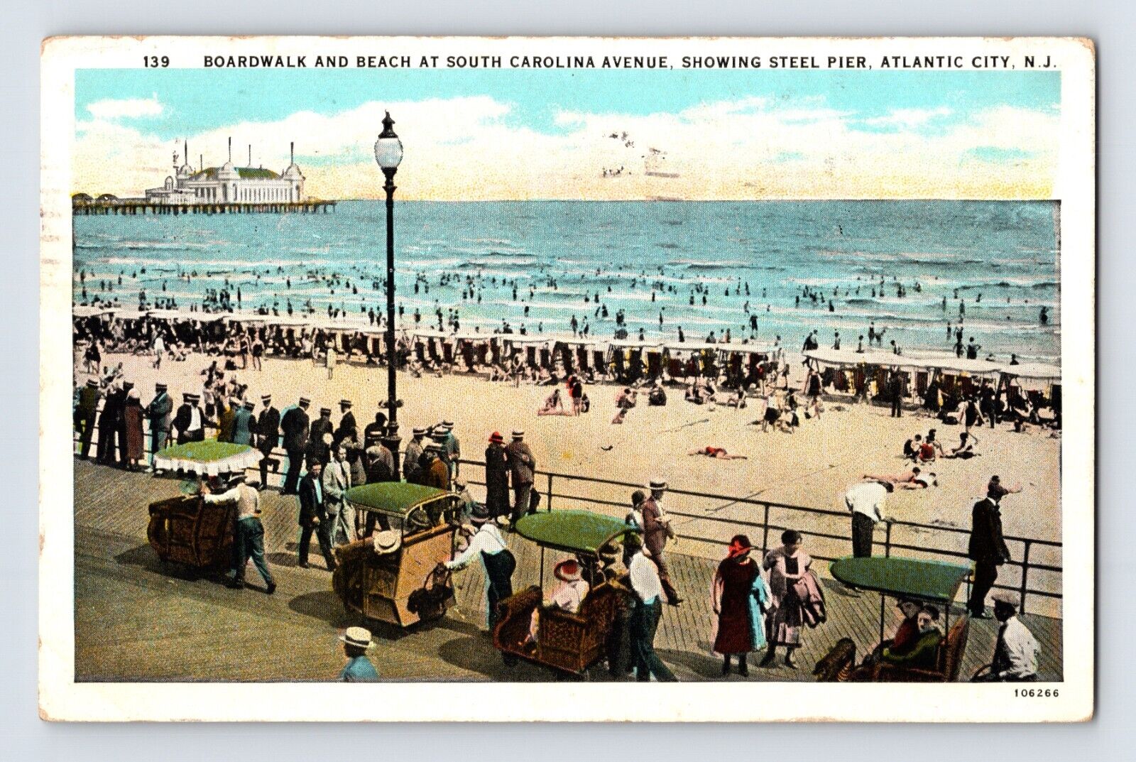 Postcard New Jersey Atlantic City NJ Boardwalk Steel Pier Swimming 1928 Posted