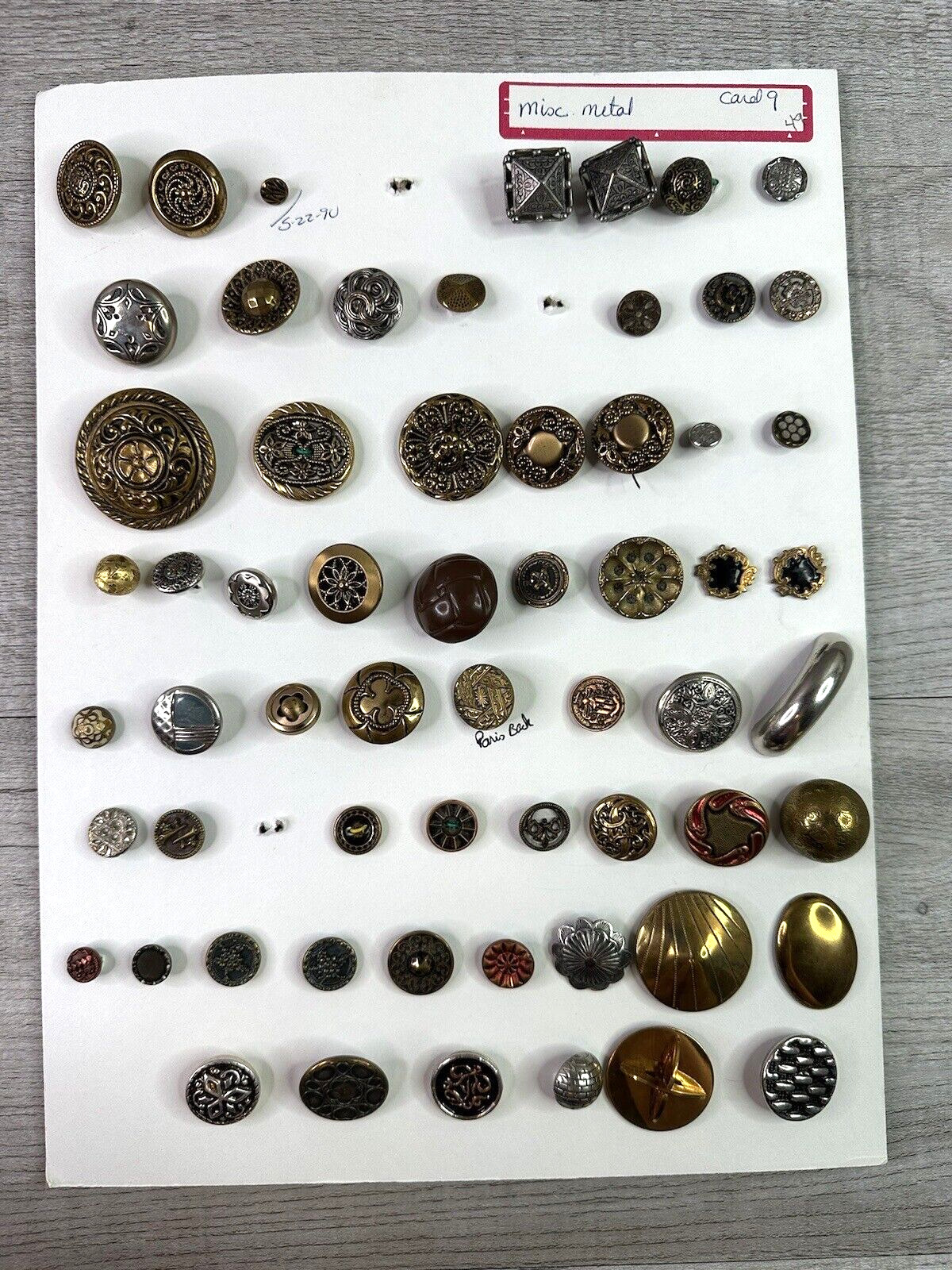Collector Card of Vintage Misc. Metals Buttons Brass Mixed Metals Copper