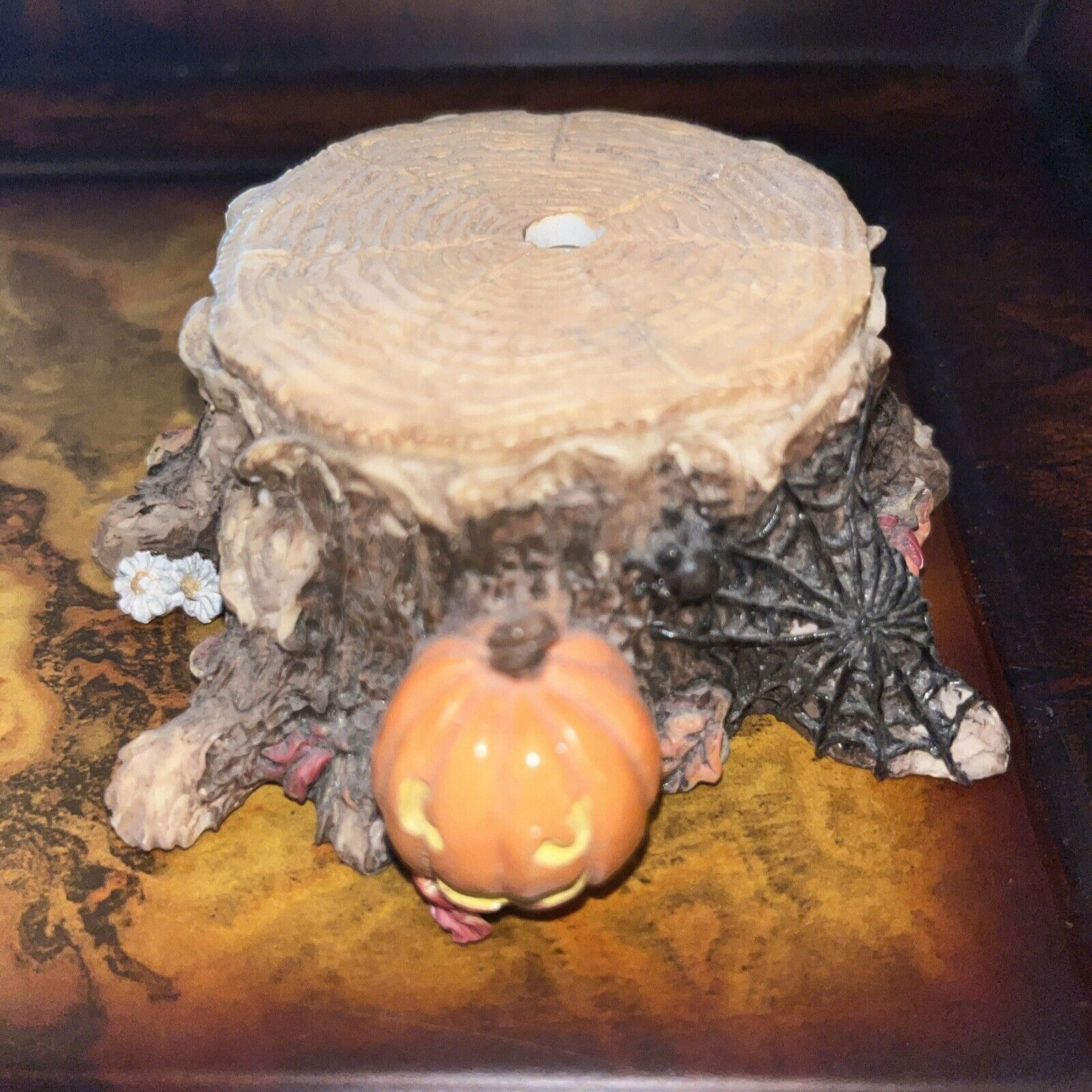 NO SOUND VINTAGE 96 Tree Stump Pumpkin FIGURINE Mary\'s Moo Moos ENESCO Halloween
