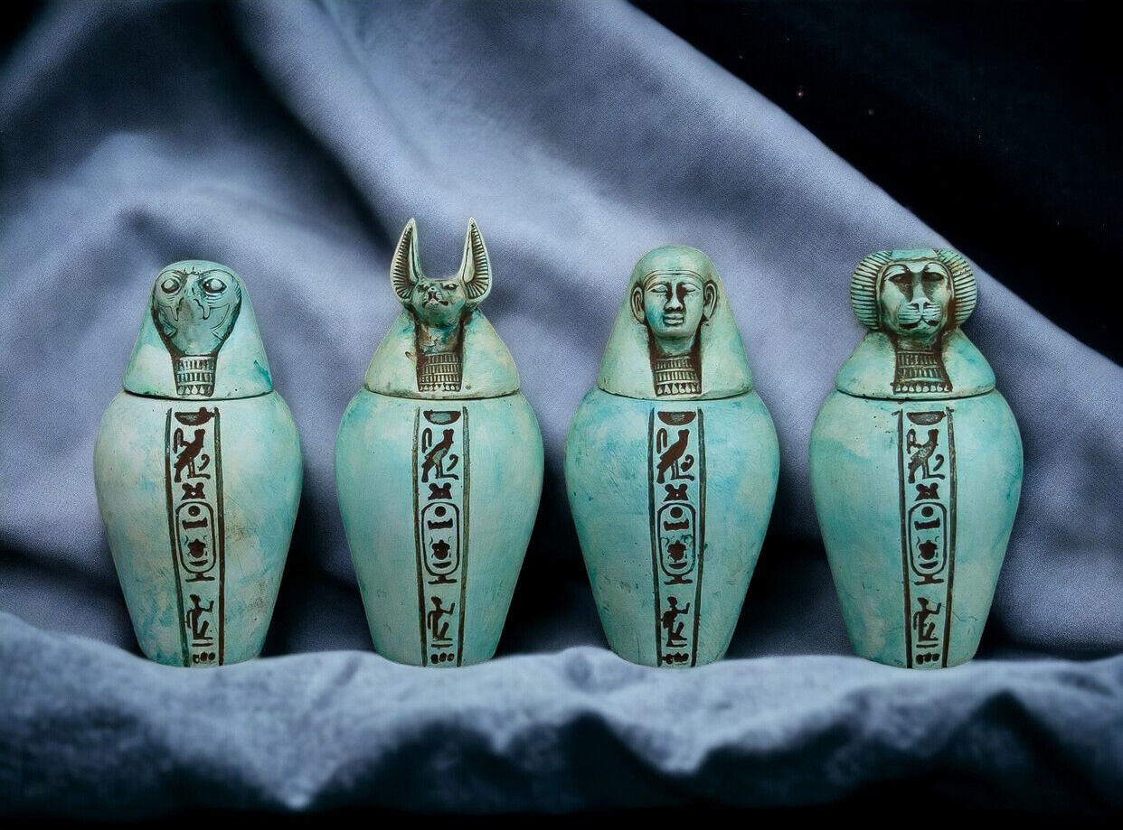RARE Set of four canopic jars organs Sculpture ancient Egyptian Antiquities BC