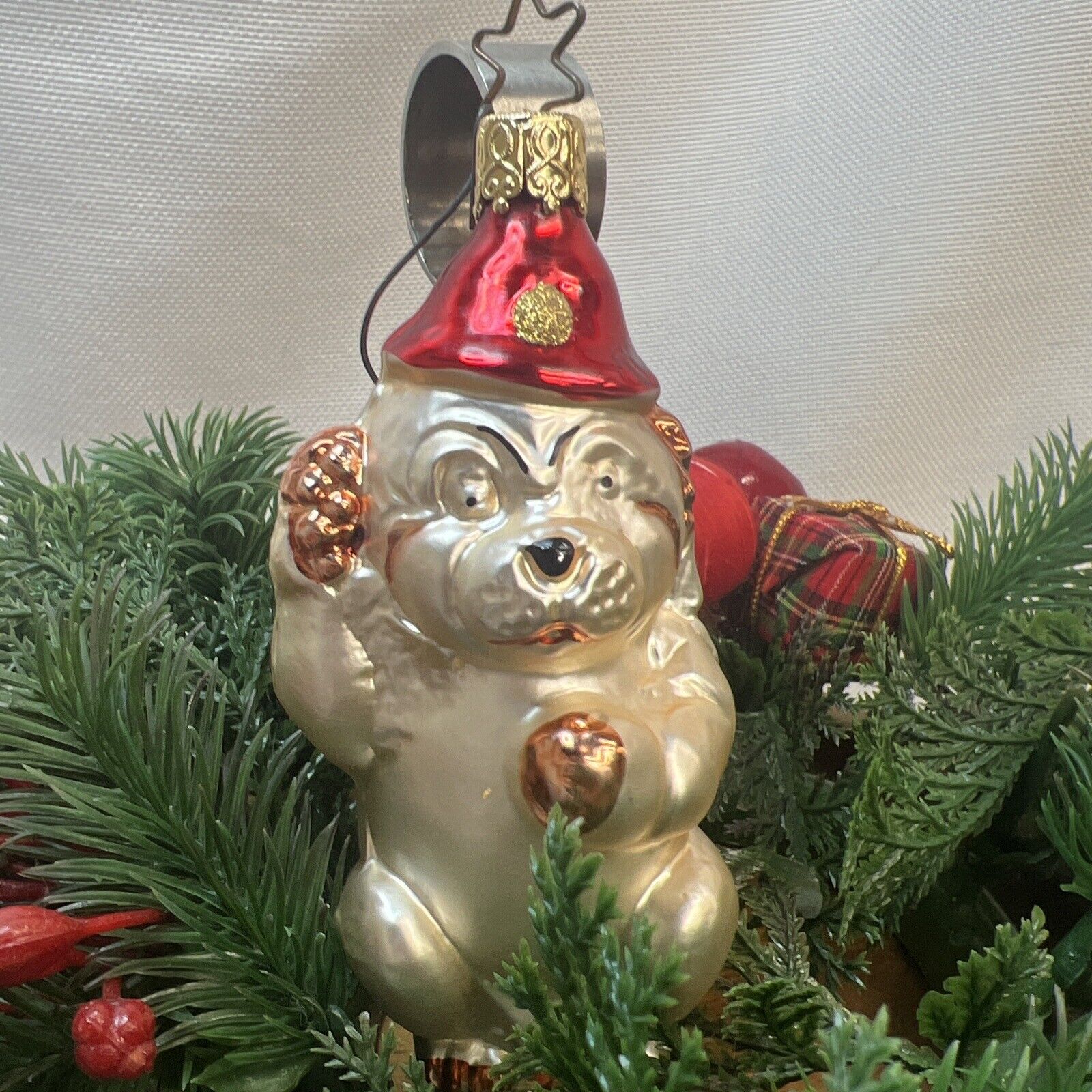 Vintage Inge Glas Glass Christmas Ornament Grumpy Circus Bear Clown hat 4.5 inch