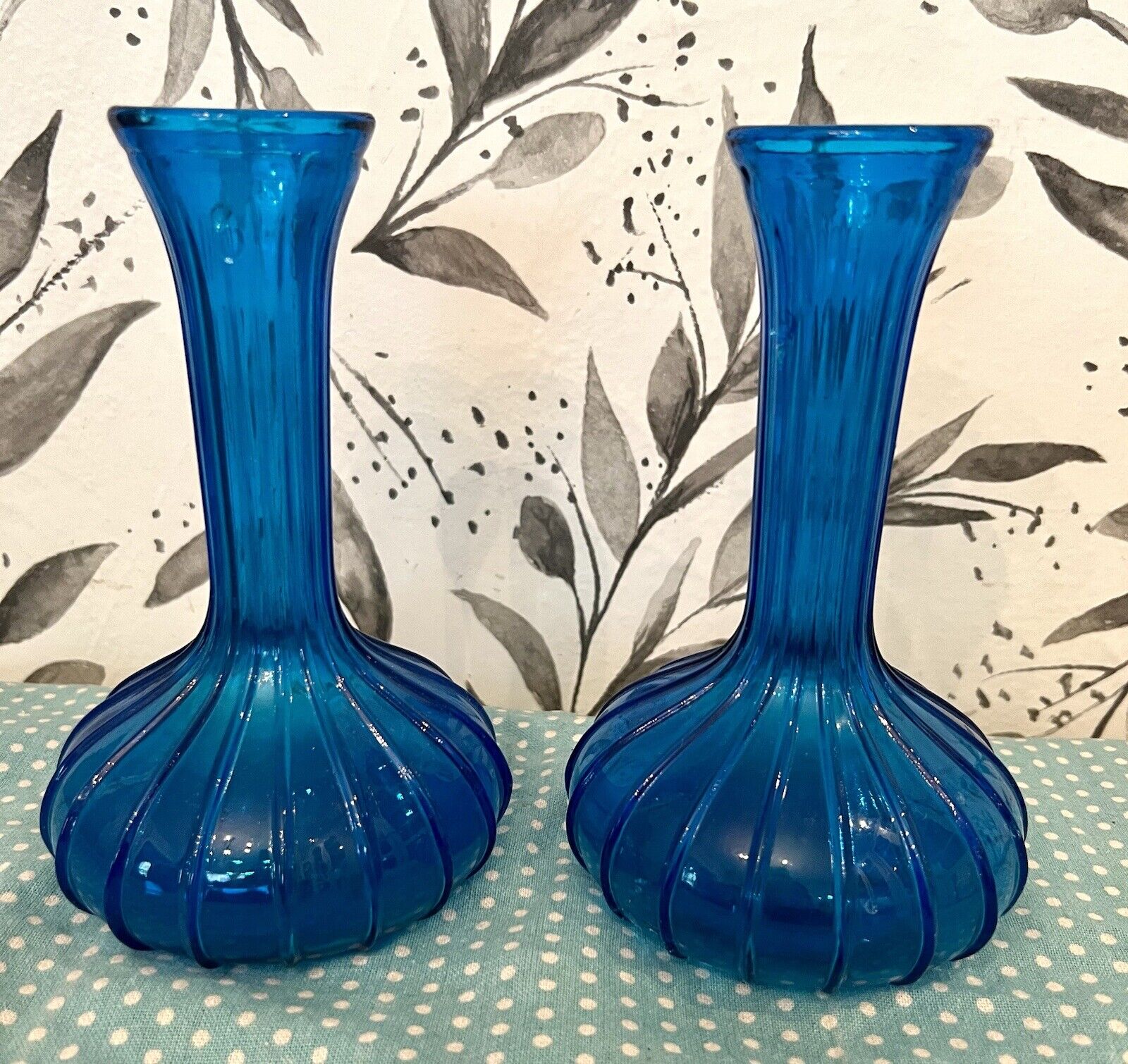 Pair Of Vintage Brilliant Blue Empoli Rossini Vases Made In Italy