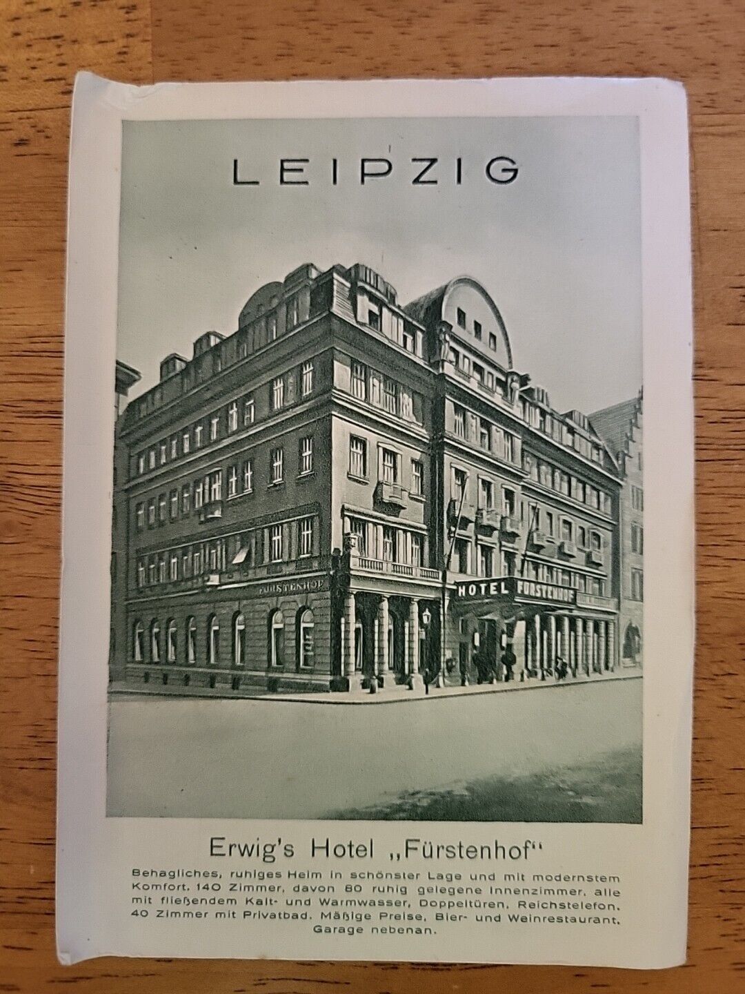 Vintage Postcard - Erwig's Hotel, Furstenhof, Leipzig, Germany