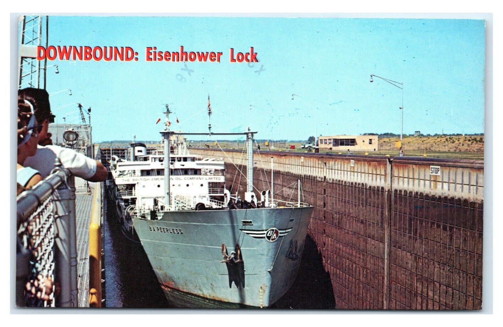 Postcard Downbound: Eisenhower Lock, The Peerless Ship NY 1983 J16