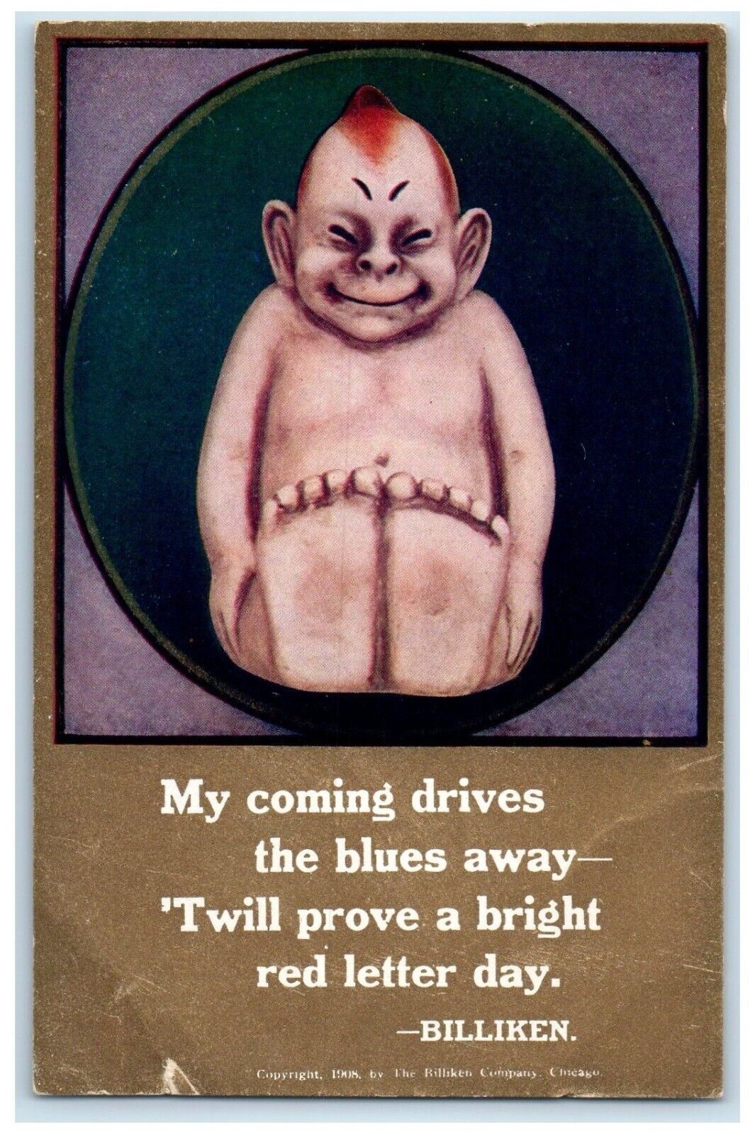 c1910\'s Billiken My Coming Drives The Blues Away Unposted Antique Postcard