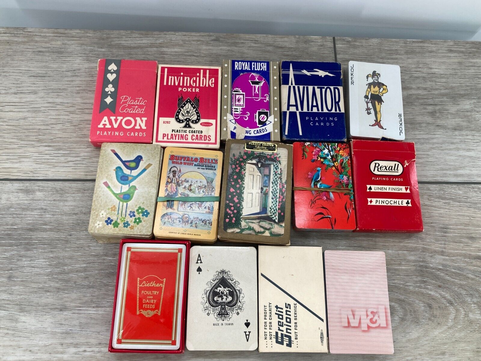 Vintage Playing Cards Lot Avon Fanfare Aviator Rexall Full Partial Decks Retro