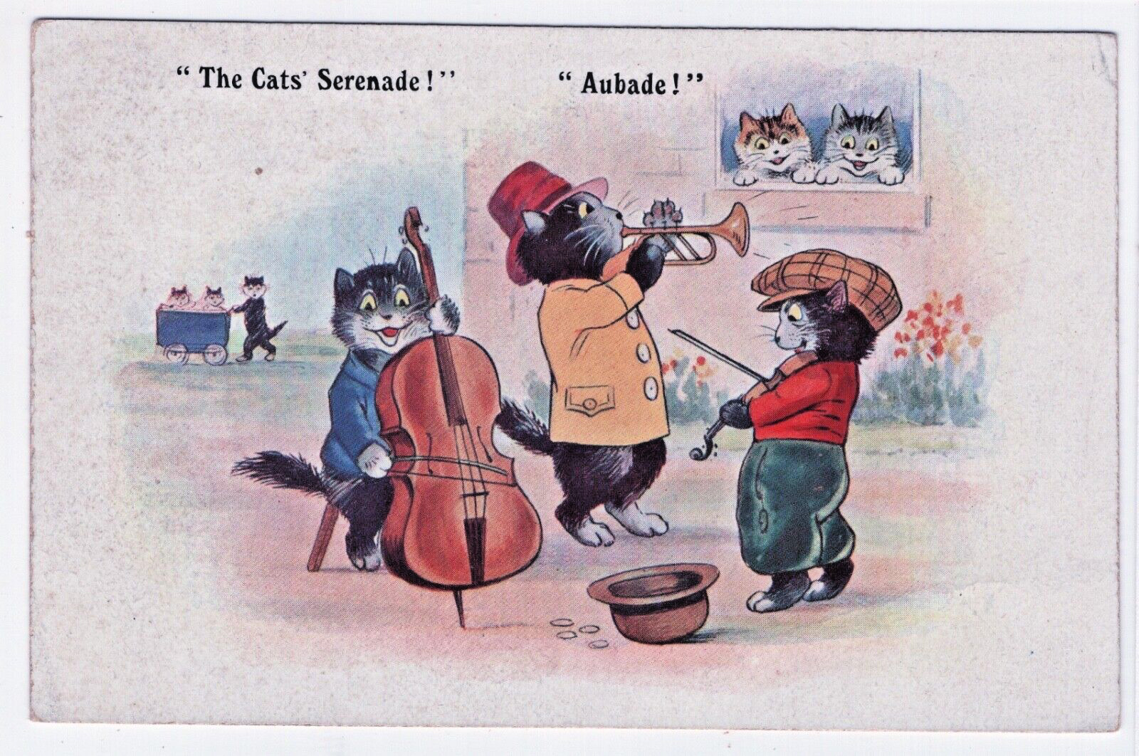 Cats Serenade Violin Cello Trumpet Music Vintage Inter-Art Postcard Comique Ser