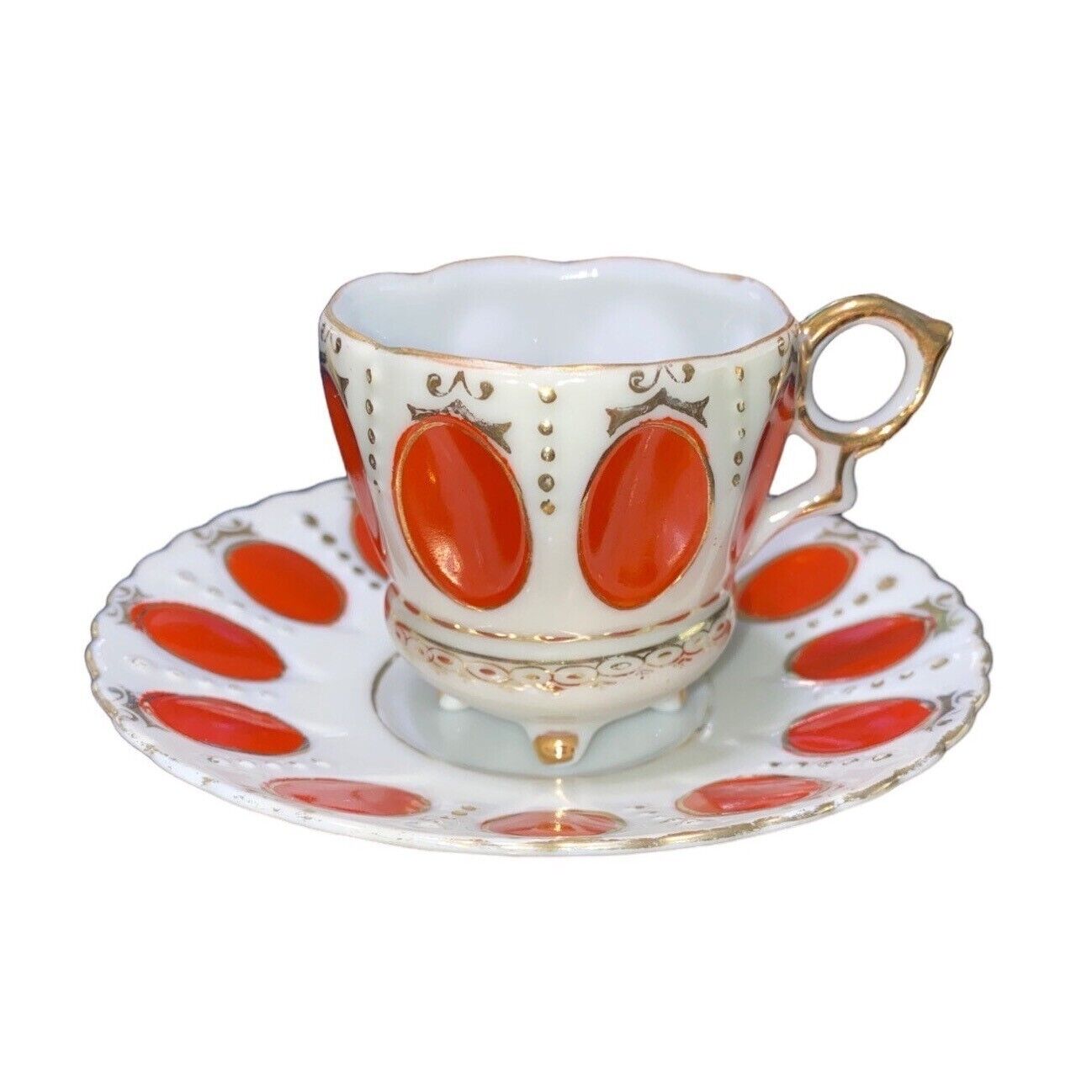 Tea Cup Porcelain Stamped Japan Red White Gold