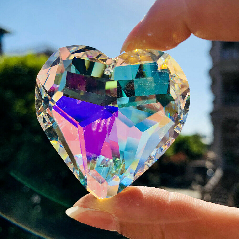 10PC AB 3D Love Crystal Prism Hanging Suncatcher Feng Shui Facete Rainbow Maker