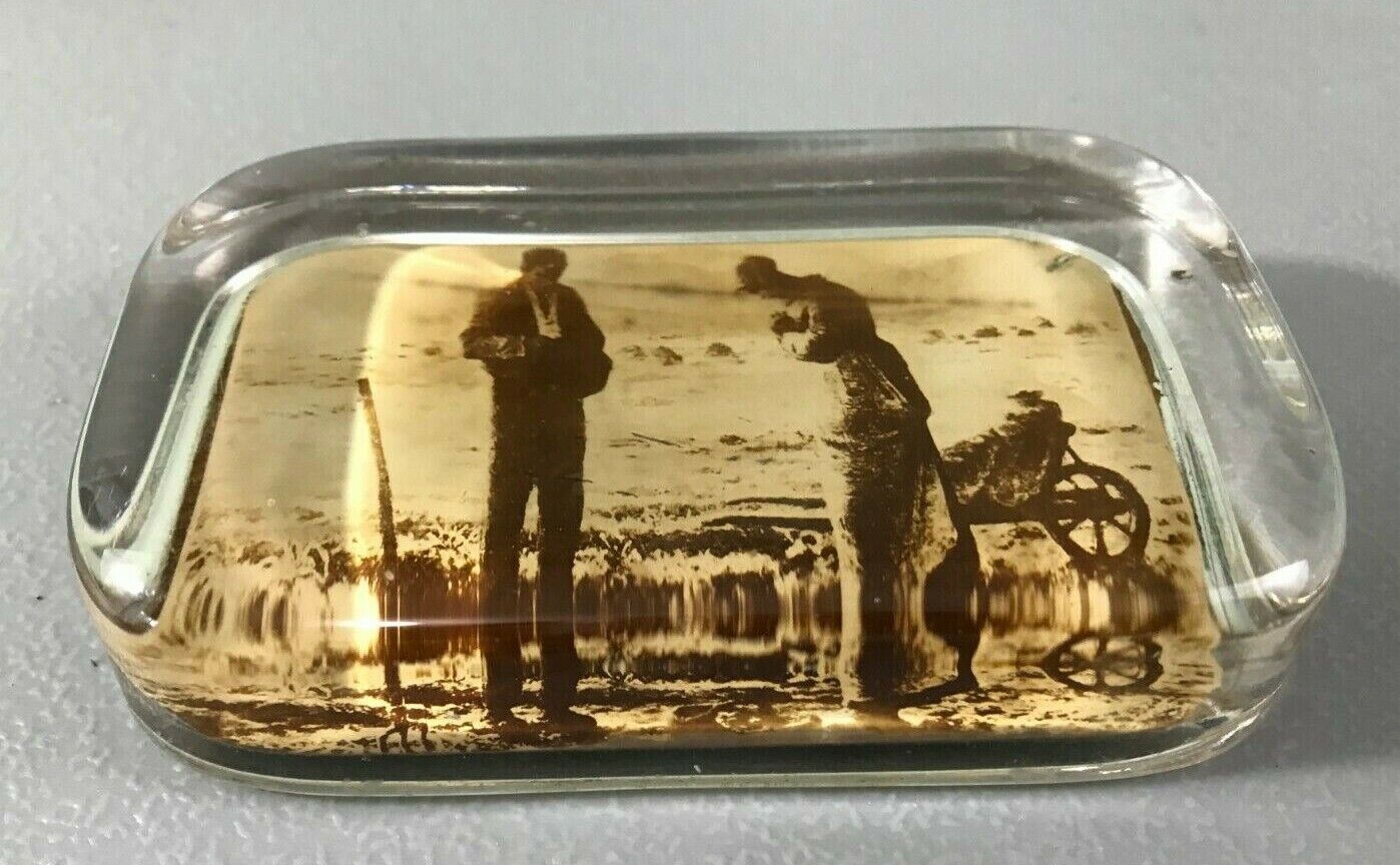 Vintage Antique Pictorial Paperweight Dust Bowl Great Depression Farmers Praying