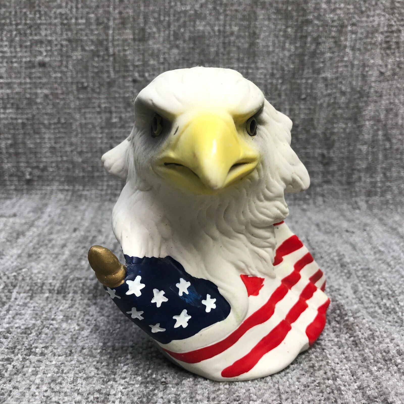 Vtg Bald Eagle Head With American Flag Ceramic Figure 4\