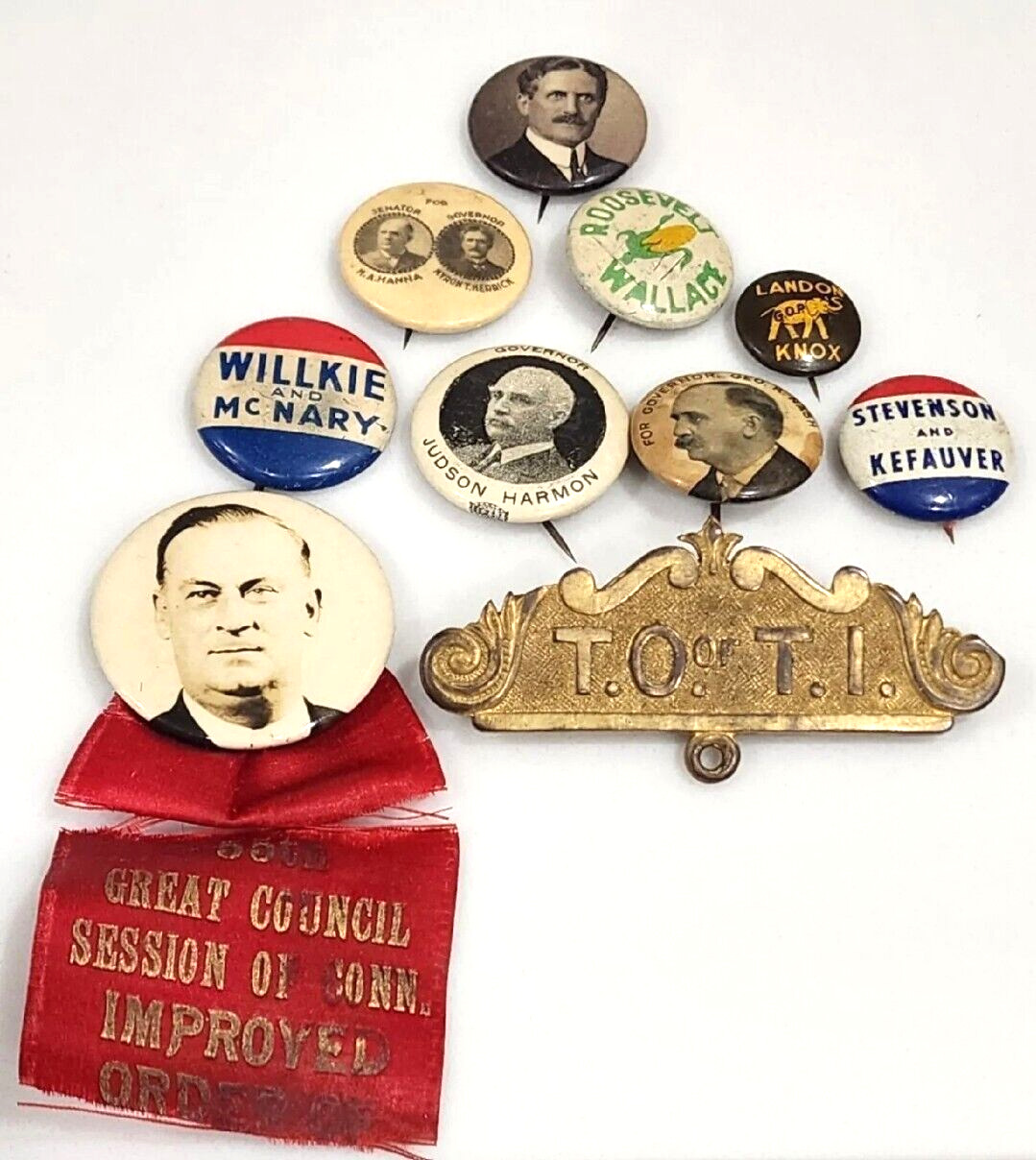 Vintage Whitehead and Hoag 1890s Political Pins and 1950s Pinback Lot 