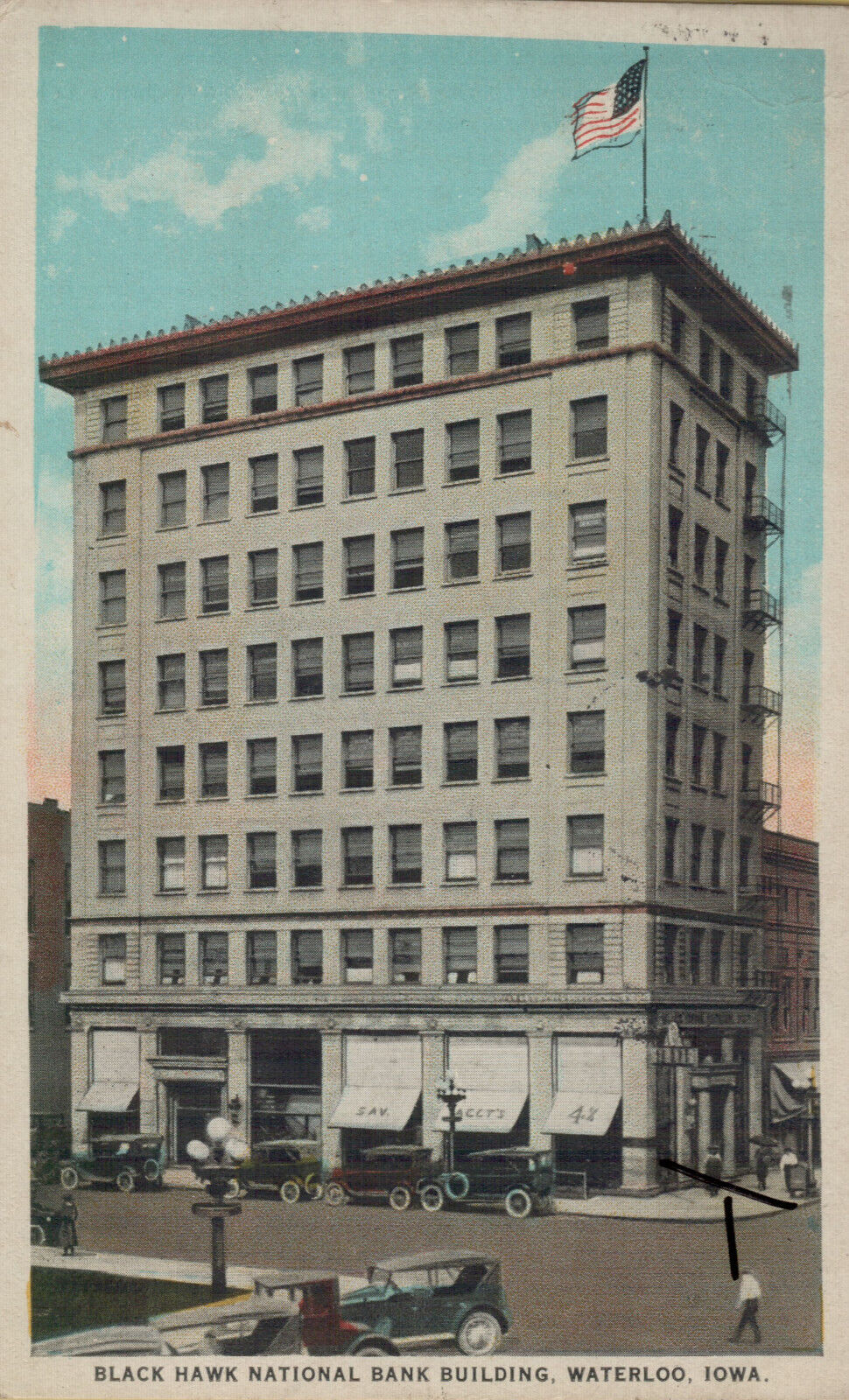 Postcard Waterloo IA Iowa Black Hawk National Bank Building Vintage 1924 READ